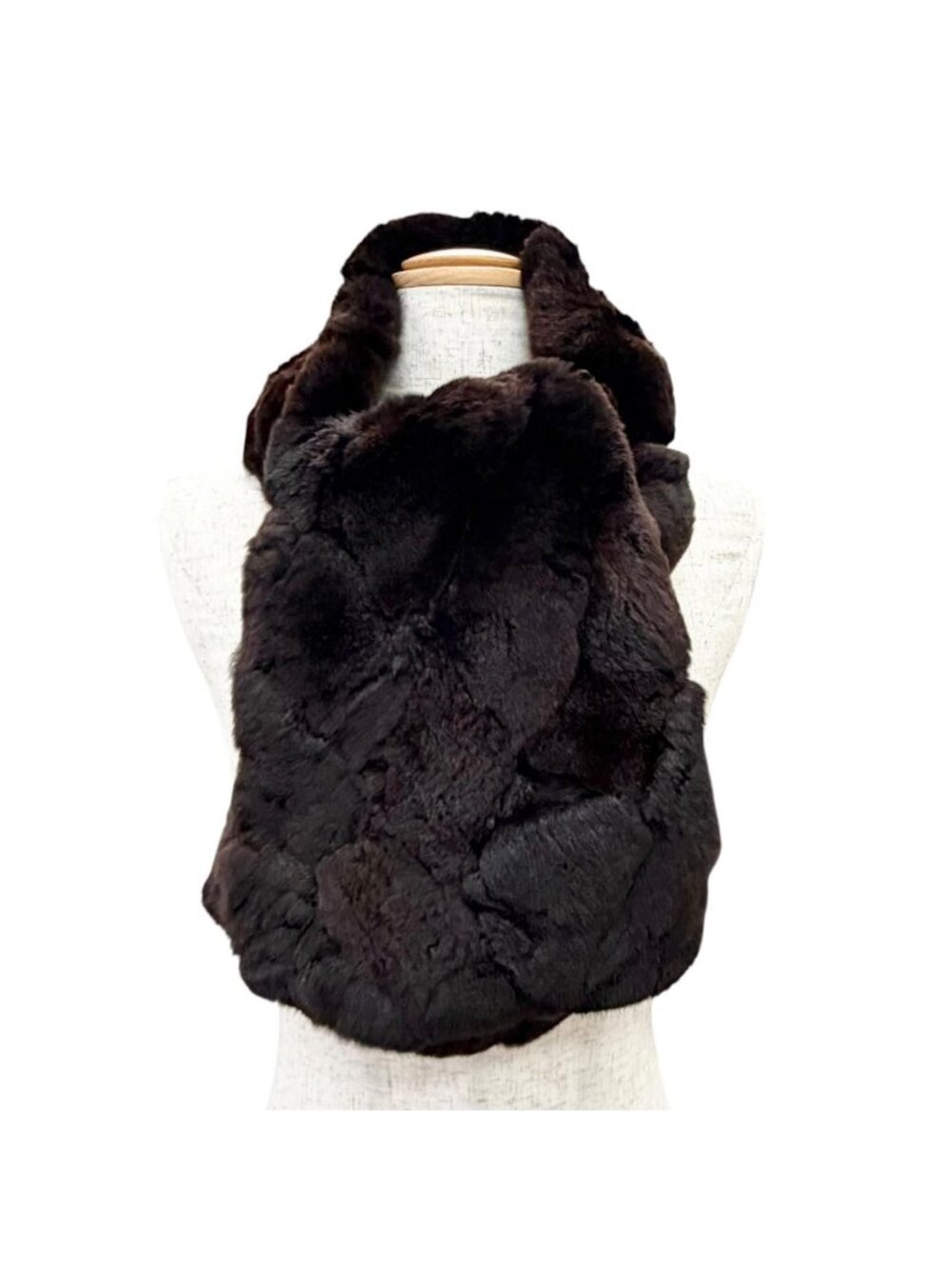 Chanel Rabbit Fur Lining Silk 100% Shawl Tippet Collar Fur Dark Brown Scarf